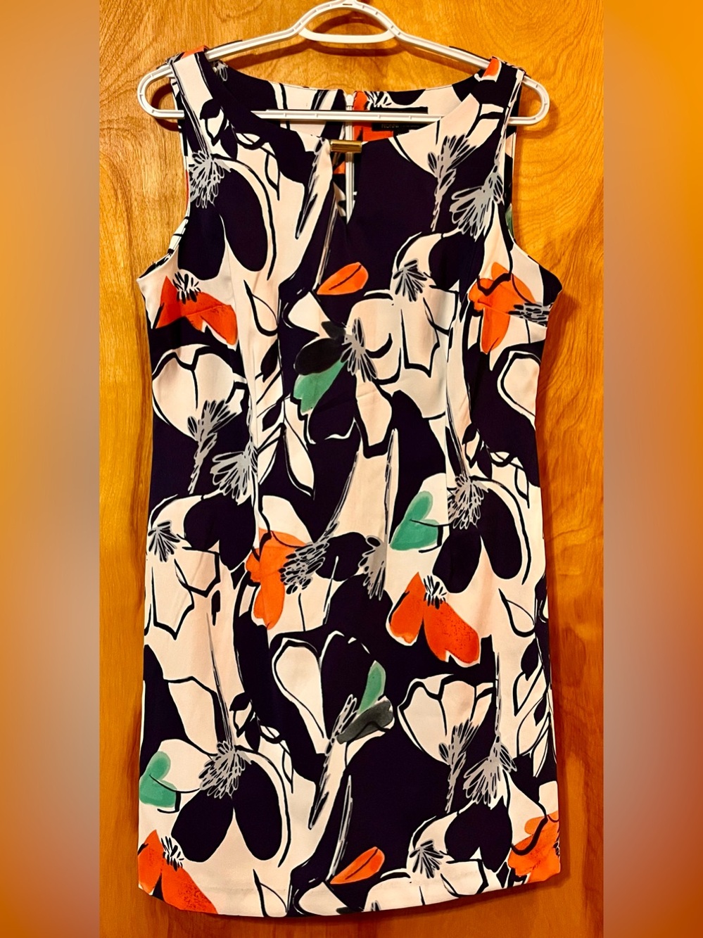 Ronni Nicole Floral Print Dress in White, Navy, Turquoise, and Salmon Size 12P